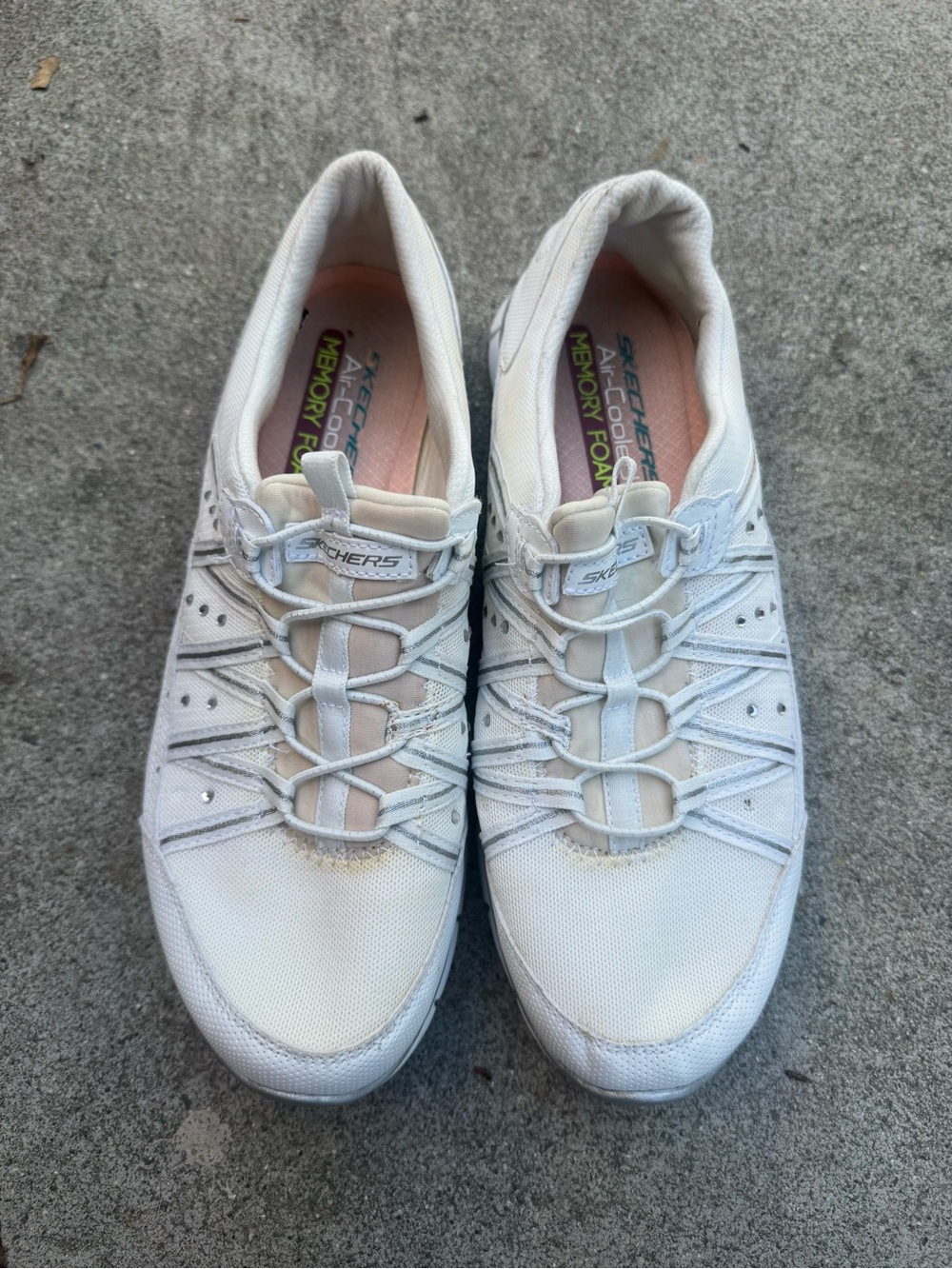 Skechers Women's White Slip-On Athletic Sneakers with Elastic Lacing